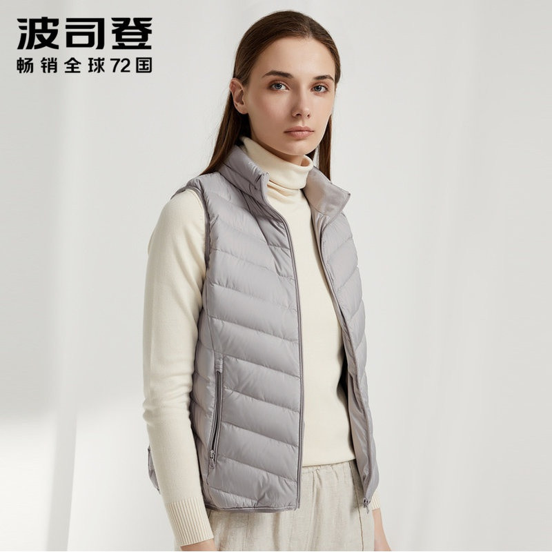 【柔肤】波司登羽绒马甲女秋轻薄立领短款马夹2019新款 180/100A 浅灰色8139