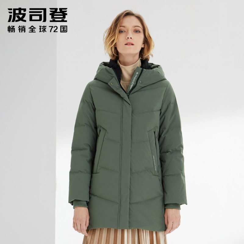 波司登女羽绒服连帽中长款2019新款妈妈装冬装保暖外套_1 190/108A 台板绿4201