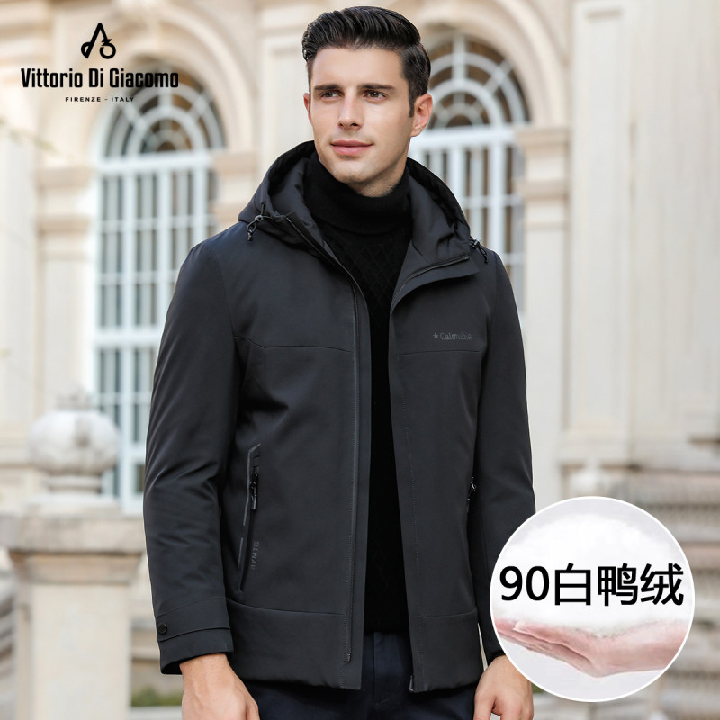 迪伽默 意大利VDG 短款户外风连帽90白鸭绒羽绒服 2色可选 XXL 黑色