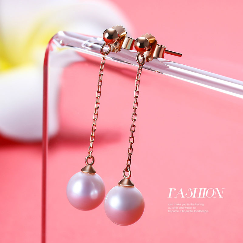 佰色传情(BRIR)925纯银耳钉韩国简约气质淡水珍珠耳环女2019新潮 玫瑰金