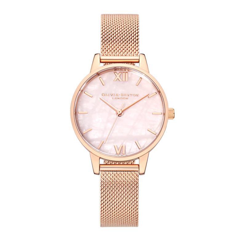 OLIVIABURTON英国进口 圆形少女粉晶表盘浪漫优雅石英表 女OB16SP01 女腕表38mm 粉晶盘