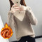 半高领加厚毛衣女秋冬2019新款时尚拼色洋气韩版宽松百搭上衣 XXXL 湖蓝色【加绒】