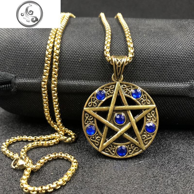 网红潮流男女学生歌手儿童DS街舞嘻哈hiphop配饰金银色项链吊挂坠_1_263 卡其色镶钻五角星金色