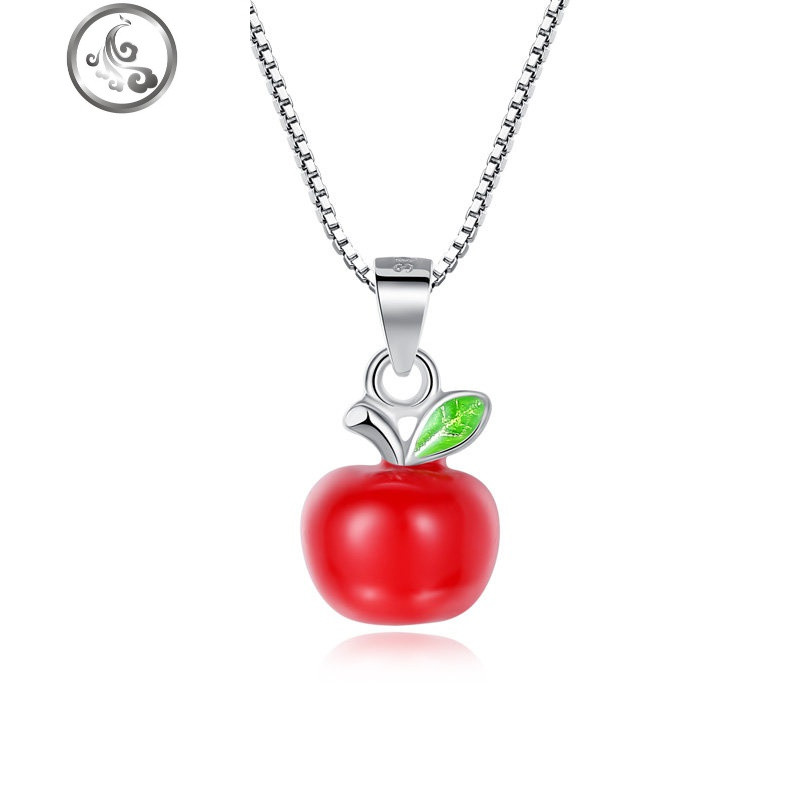创意红苹果项链女纯银锁骨链潮网红可爱清新平安果吊坠圣诞 苹果项链