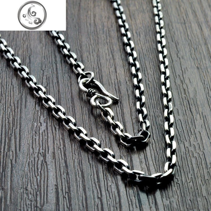 925纯银男士个性太角链泰银复古时尚潮男锁骨链长款做旧粗矿项链 4mm45厘米约22克