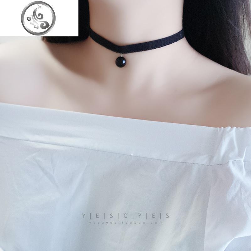 黑色脖子饰品纯银日韩国简约choker项圈项链女锁骨链蕾丝颈带颈圈_1_702 弹力花边黑曜石颈带925纯银