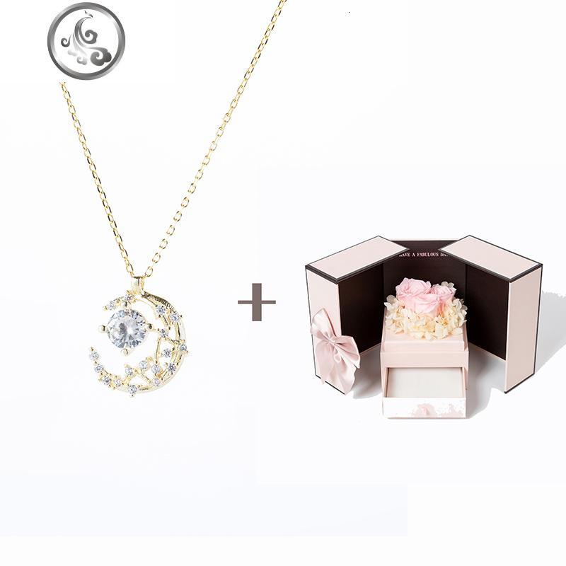 PTS925纯银星星月亮皎月BrightMoon圣诞不色女学生项链生日_890 纯银镀金项链+朝思暮想礼盒纯粉