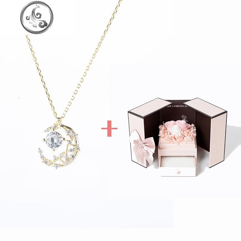 PTS925纯银星星月亮皎月BrightMoon圣诞不色女学生项链生日_890 纯银镀金项链+佳期如梦礼盒粉白