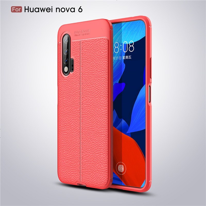 安美宝 华为Nova6手机壳nova6SE手机壳nova 6 防摔皮纹软壳保护套nova6 SE保护壳 nova6红色