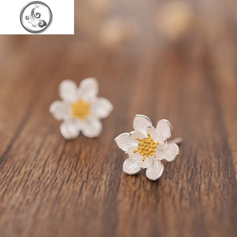 纯银耳钉女 925银饰韩版个性气质小花朵耳饰简约时尚耳环女_123 黄色