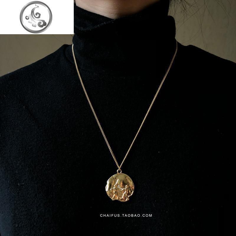 阿柴X69文艺复古INS风简约百搭合金罗马金币款项链星座链_794_512 金色B款