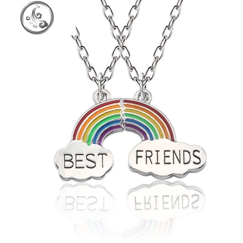 百搭情侣款闺蜜项链女二人款气质小学生拼图成年礼女学生古风ins 彩虹拼接项链一对2条