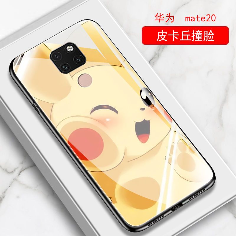 华为mate20pro手机壳玻璃mate20x手机套华为mate20手机壳男女款潮_219 皮卡丘撞脸+钢化膜+挂绳mate20pro