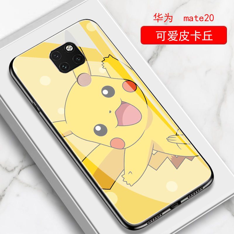 华为mate20pro手机壳玻璃mate20x手机套华为mate20手机壳男女款潮_219 可爱比卡丘+钢化膜+挂绳mate20