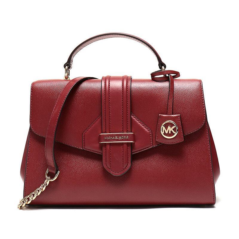 MICHAEL KORS 迈克·科尔斯 女士BLEECKER系列皮革手提单肩包 30F9G0BS2L BRANDY-酒红色