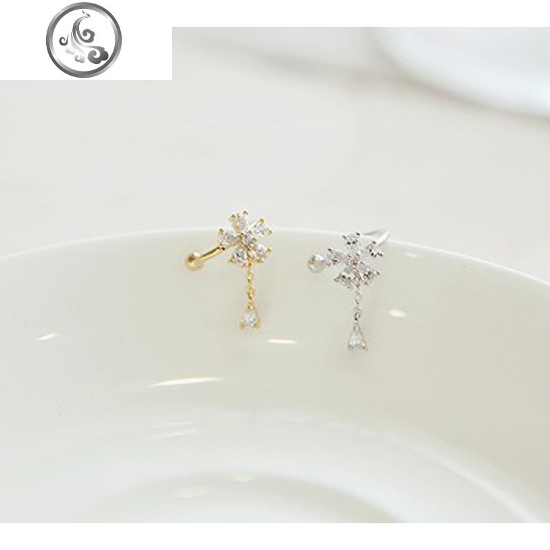 公主风耳骨环花朵雪花耳夹韩国气质假耳钉纯银耳环耳饰长款流苏女 T2五月花耳夹(左耳玫瑰金色)
