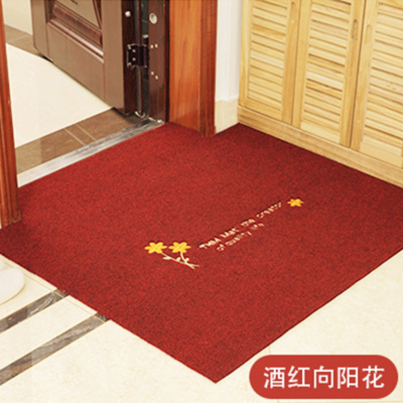 厨房地垫进地垫入户垫卫生间吸水脚垫卧室口地毯玄关垫子_116 0.5x0.8（加厚款） 酒红色向阳花