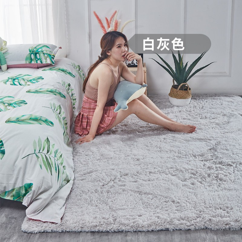 地毯卧室床边毯满铺长毛绒网红北欧客厅毛毯地垫可睡可坐_641 120x200cm【加密加厚】 白灰色