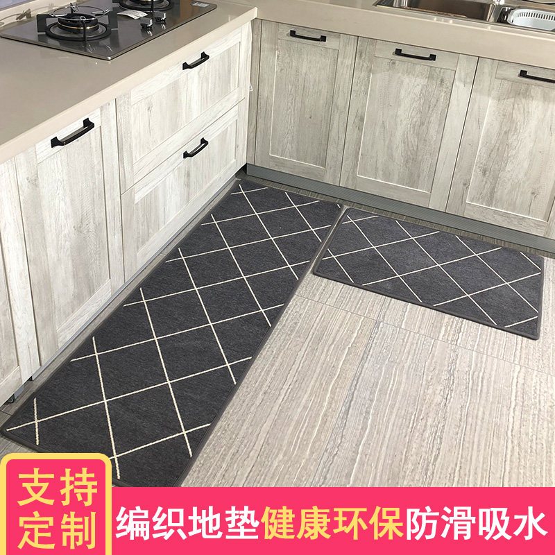 厨房地垫防滑防油家用长条脚垫耐脏地板垫子吸水吸油防水厨房地毯_4 50*100cm 网格灰