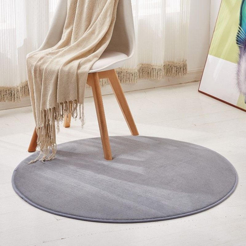 圆形珊瑚绒地毯客厅沙发毯卧室房间床边满铺毯榻榻米飘窗垫可定制_2 1米直径 浅灰色