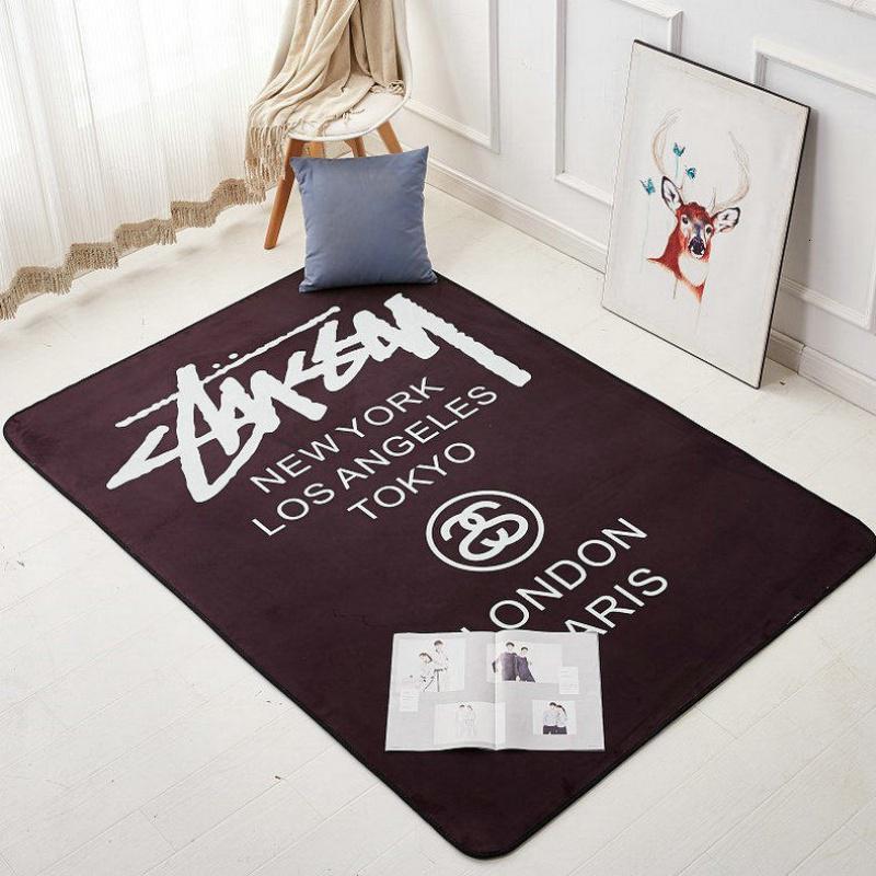 logo定制潮牌服装店拍照客厅地毯粉色少女床边毯衣帽间穿衣镜地毯_1_643 100CM×160CM 黑色2