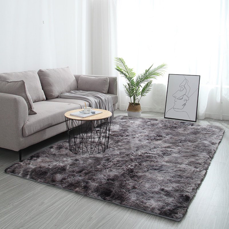 北欧ins客厅茶几地毯卧室满铺网红扎染床边长毛毯可定制_2 100CM×160M 烟灰