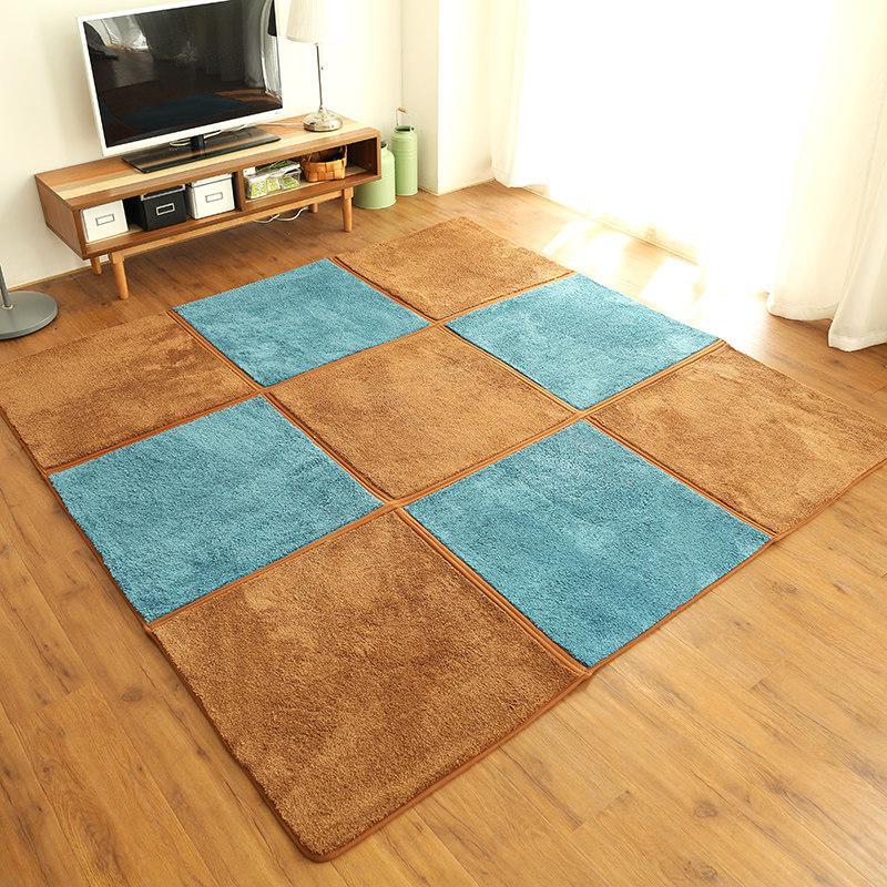 家用地板垫毛绒北欧折叠收纳简约拼接地垫儿童卧室爬行垫床边地毯_6_68 十二格（195*260cm送收纳袋） 蓝咖拼接