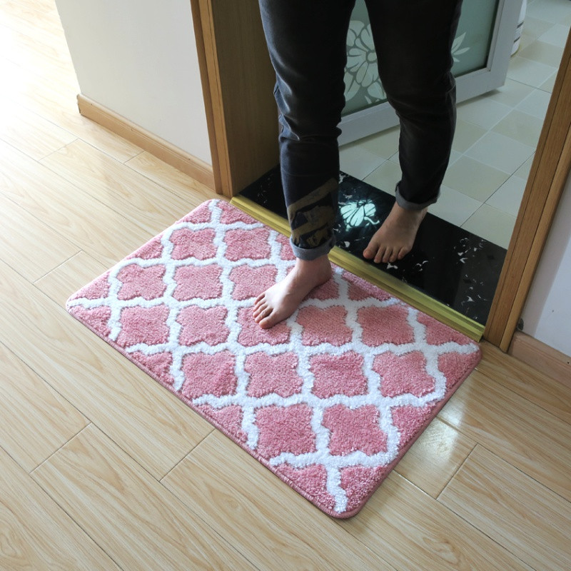 加厚地垫浴室防滑柔软吸水垫子卧室玄关进户脚垫地毯_4 60*90cm 粉红色－鱼网纹（粉）