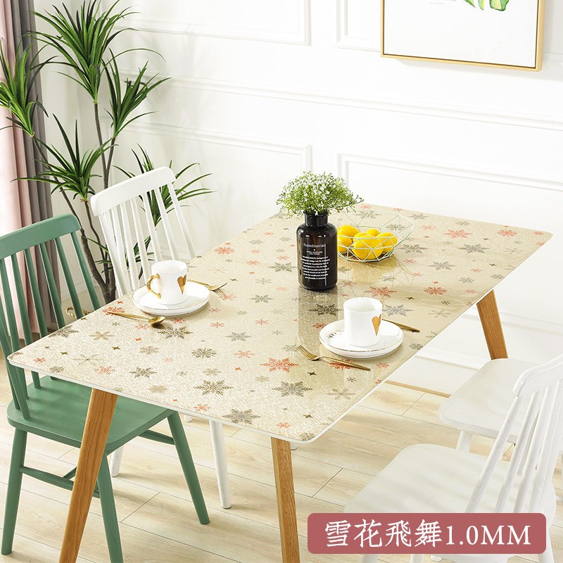 北欧桌布PVC防水防烫防油免洗餐桌垫家用长方形软塑料玻璃水晶板_1_617 60*120CM 1.0mm雪花飞舞