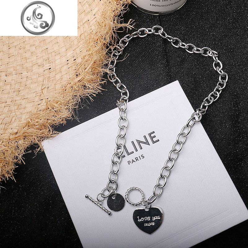 酷女孩锁骨链粗链条爱心字母项链网红街头时尚蹦迪choker项圈颈链 高档项链（现货）