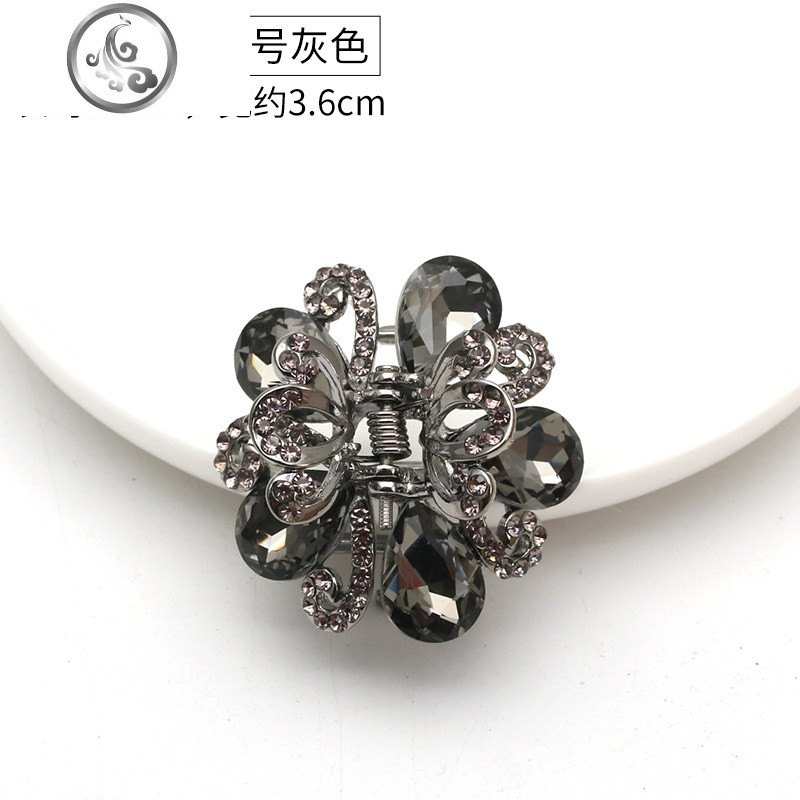 韩国发饰发抓头发夹子顶夹复古后脑勺水钻时尚抓夹小女中号_59 仿水晶中爪1号灰色
