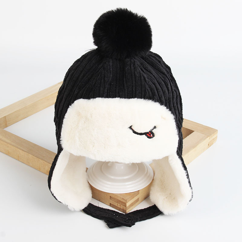 宝宝帽子秋冬季男童加绒保暖雷锋帽儿童护耳帽女童小孩冬天加厚潮_3 TTM-20-黑色1-6岁（适合头围46-52cm）护耳护脖