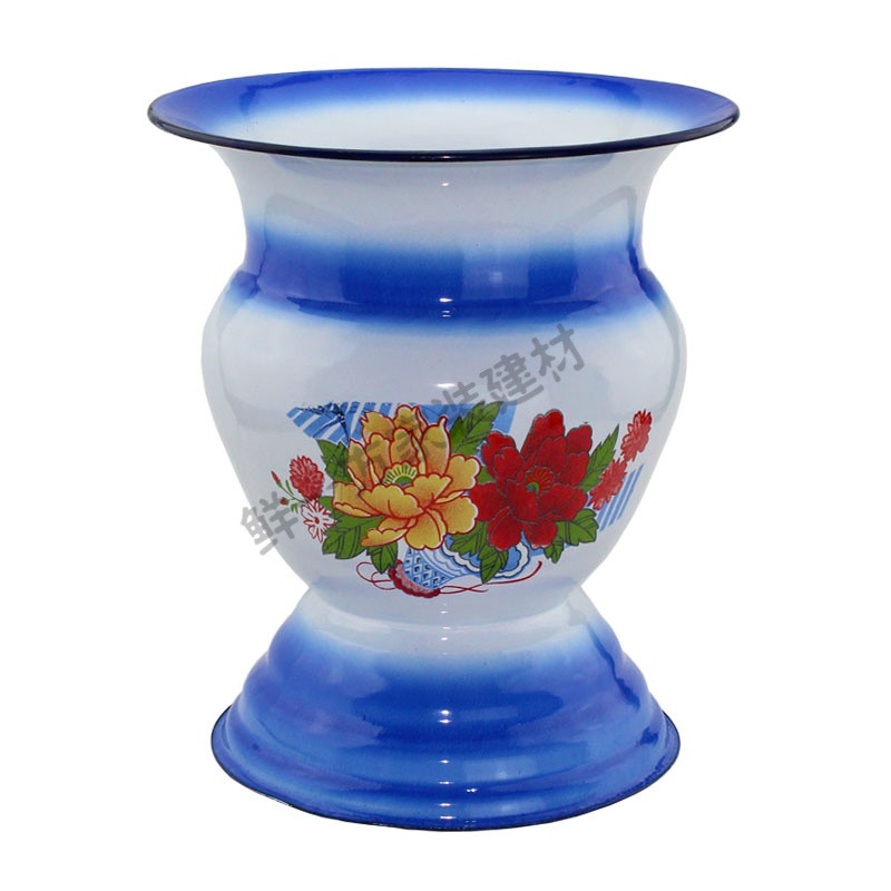 闪电客成人搪瓷尿壶老人尿桶加厚带盖老式尿盆家用孕妇高脚痰盂罐女 蓝色高脚蓝色+防滑圈