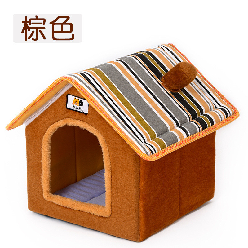 宠物室内别墅狗屋狗舍猫房子冬季保暖狗狗的窝可拆洗冬屋法斗_1 L码-【二十斤以内宠物】 褐色