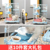 送10件套猫舍猫笼子猫别墅大型二三层猫咪笼子家用猫围栏用品 少女粉XL号3层4室多层猫笼