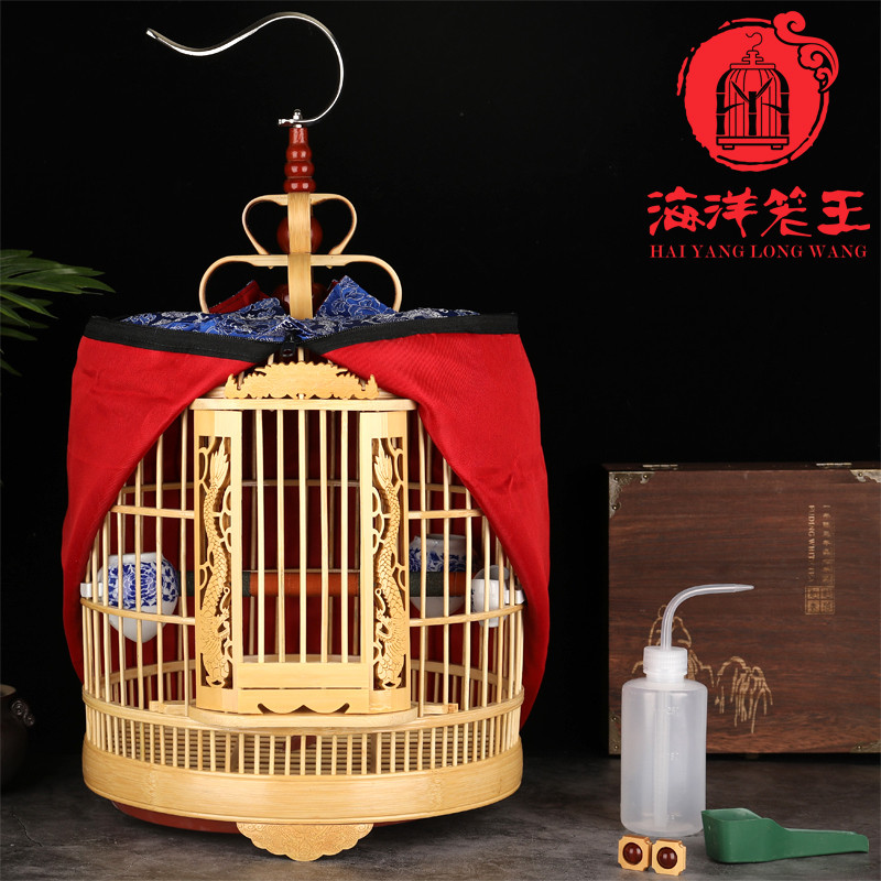 贵州画眉鸟笼竹制精品全套配件海洋鸟笼厂刻八哥鸟笼子大号手工_2 老竹款30cm高档版（全套）