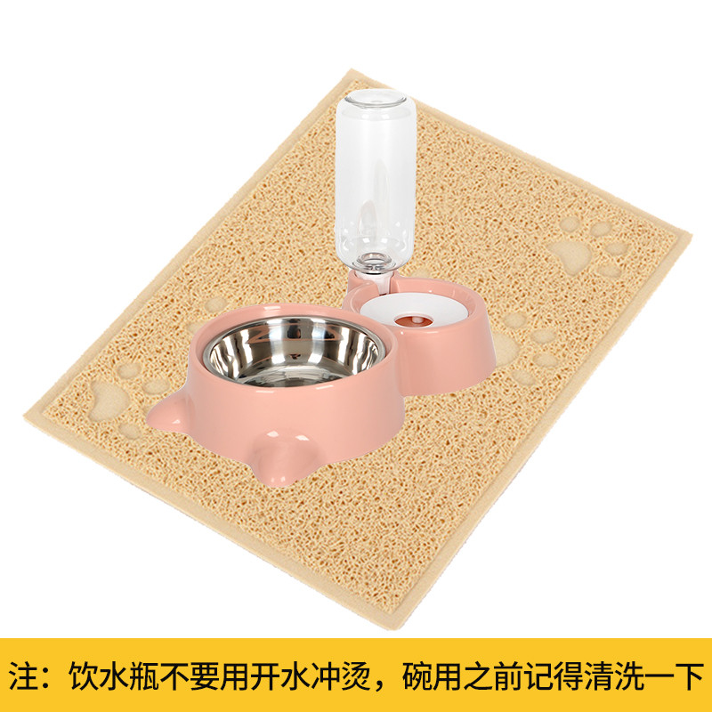 狗盆狗碗猫碗双碗自动饮水食盆狗狗碗猫咪水碗防打翻饭盆宠物用品_5 自动续水双碗（通用） 古粉红色+餐垫（超值！）