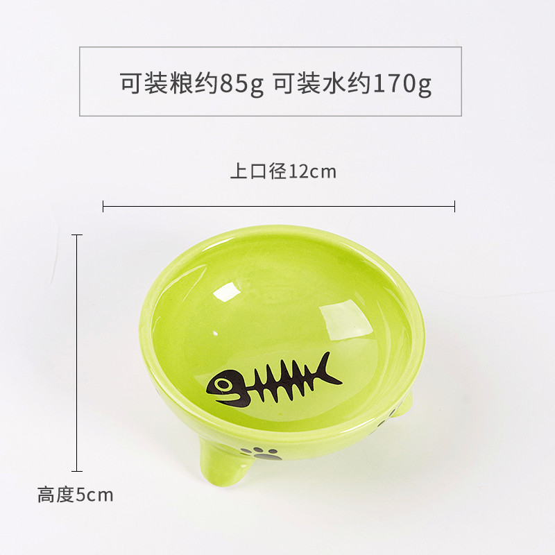 宠物猫碗狗碗狗盆猫食盆猫咪狗狗用品狗食盆陶瓷双碗饭盆多省_6_874 陶瓷碗（小型犬和猫咪可用） 三角架可爱猫碗绿色