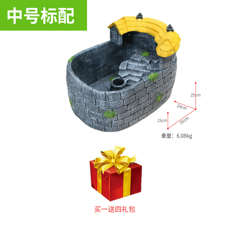 养龟盆乌龟缸带晒台养乌龟专用生态龟缸小型别墅家用豪华水陆创意_2 默认尺寸 中号缸标配.