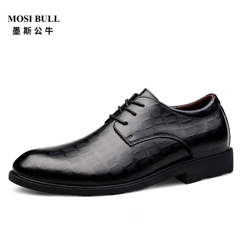 墨斯公牛(MOSI BULL)男鞋德比鞋（正装皮鞋）男真皮单鞋子男潮鞋商务皮鞋英伦休闲鞋增高鞋DLK 8915 压纹黑增高款 36