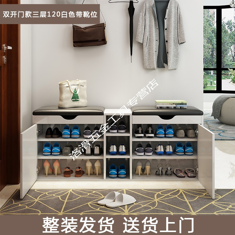 换鞋凳鞋柜家用口可坐式鞋柜进口穿鞋凳沙发凳储物凳现代简约_1 3层120白色-带靴位
