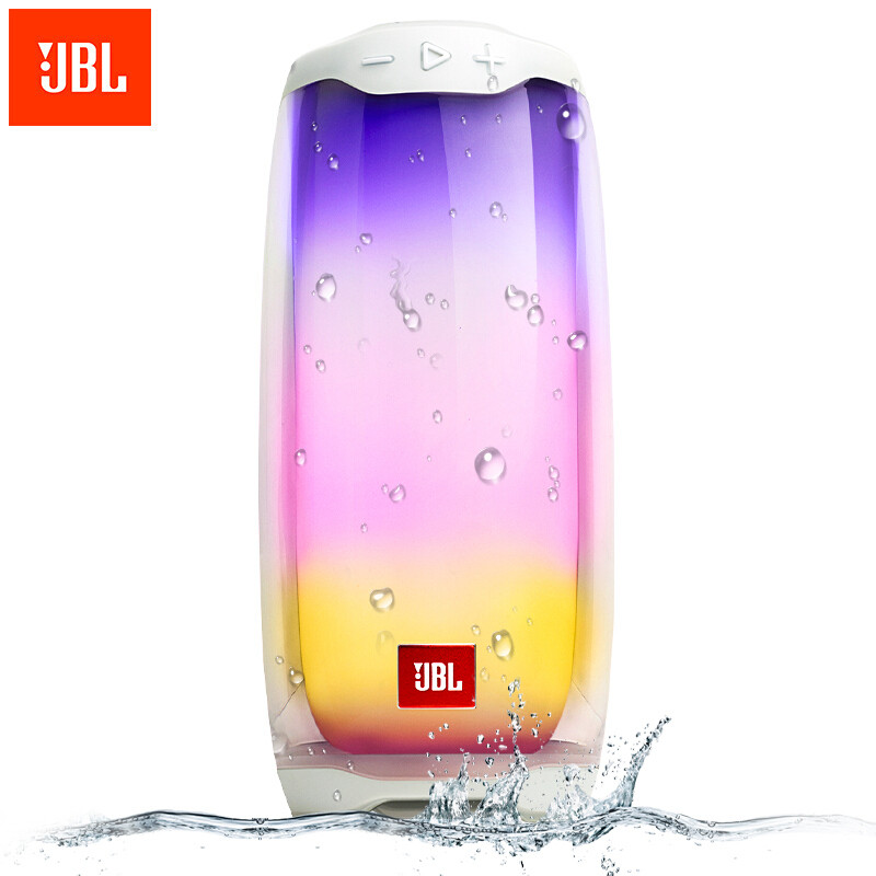 JBL PULSE4 音乐脉动四代 便携式蓝牙音箱 全面屏炫彩小音箱+低音炮 桌面音响 超长续航 防水设计 白色