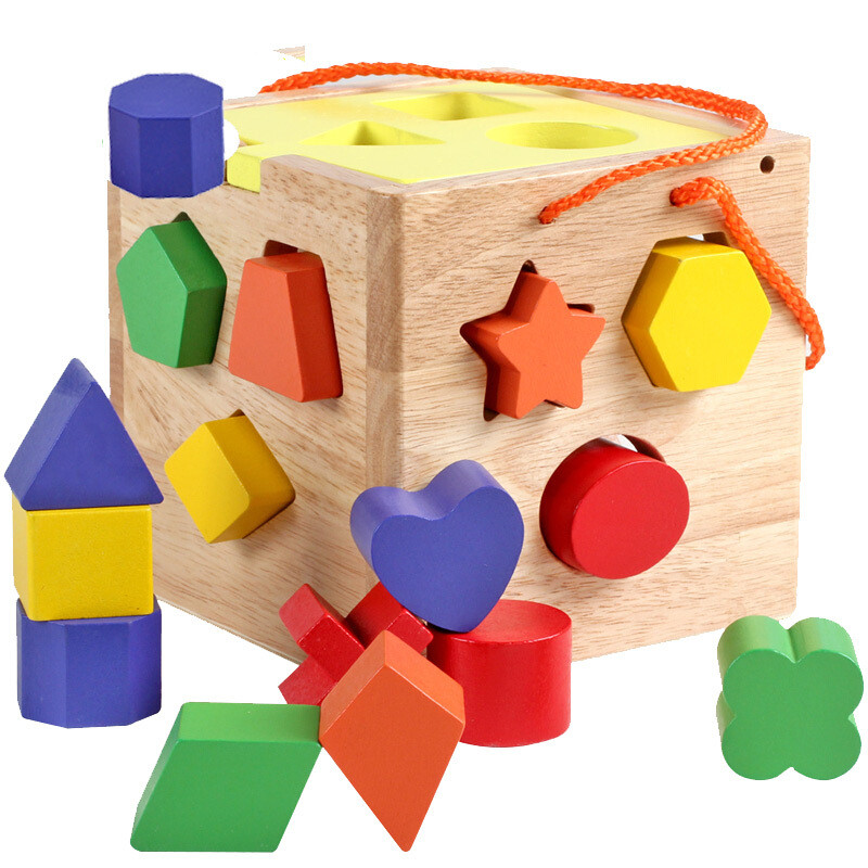 儿童力早教积木 0-1-2-3-周岁半宝宝男孩女孩玩具 17孔橡胶木智力盒