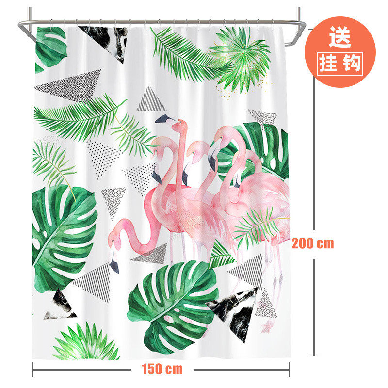 北欧ins风火烈鸟浴帘网红加厚防水布浴缸挂帘子浴室淋浴隔断拉帘_1 默认尺寸 公主粉火烈鸟浴帘宽150高200送钩