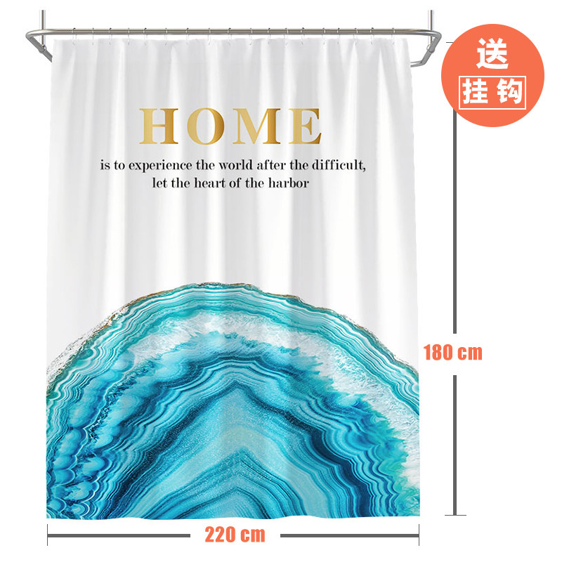 洗澡间浴帘套装隔断帘卫生间防水布沐浴家用免打孔浴室布帘子防霉_1 默认尺寸 冰海浴帘220*180cm送钩