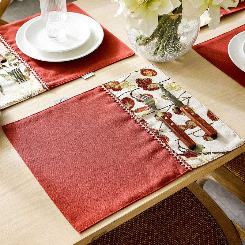 加厚隔热餐垫棉麻布艺杯垫北欧风西餐垫家用西式餐具垫子防烫桌垫 30*45cm 含羞浆果红色餐垫