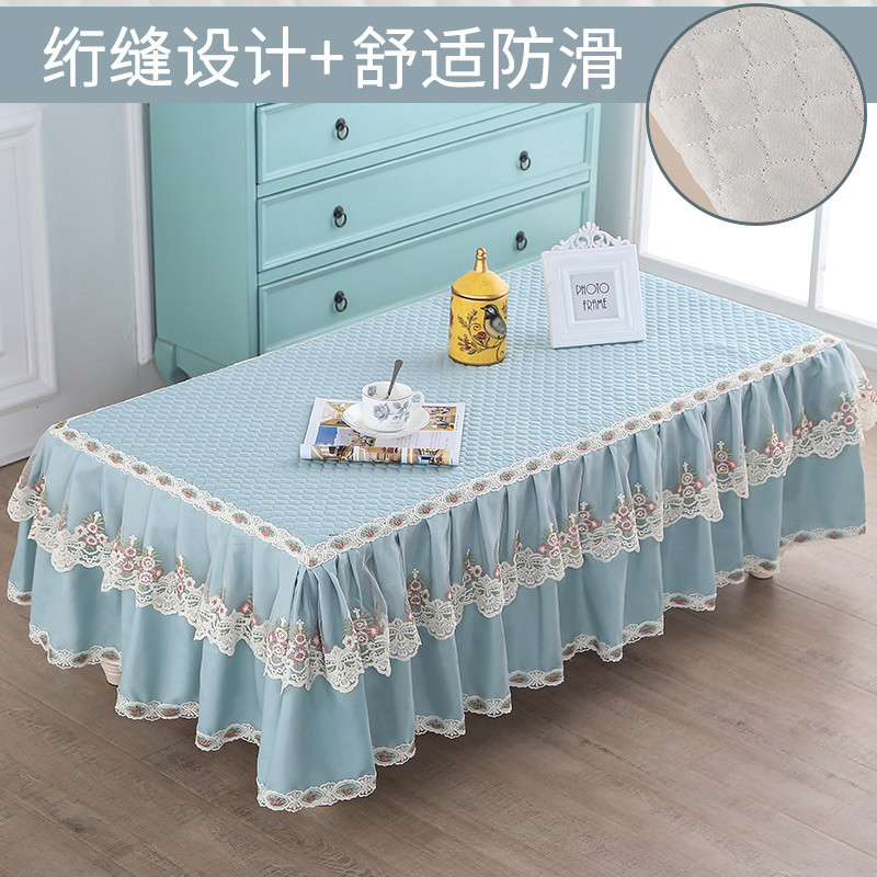 客厅茶几桌布套布艺长方形布艺防滑蕾丝电视柜家用田园茶几套罩_3 宽70cm*长125cm*高40cm 似水柔情茶几布-蓝色