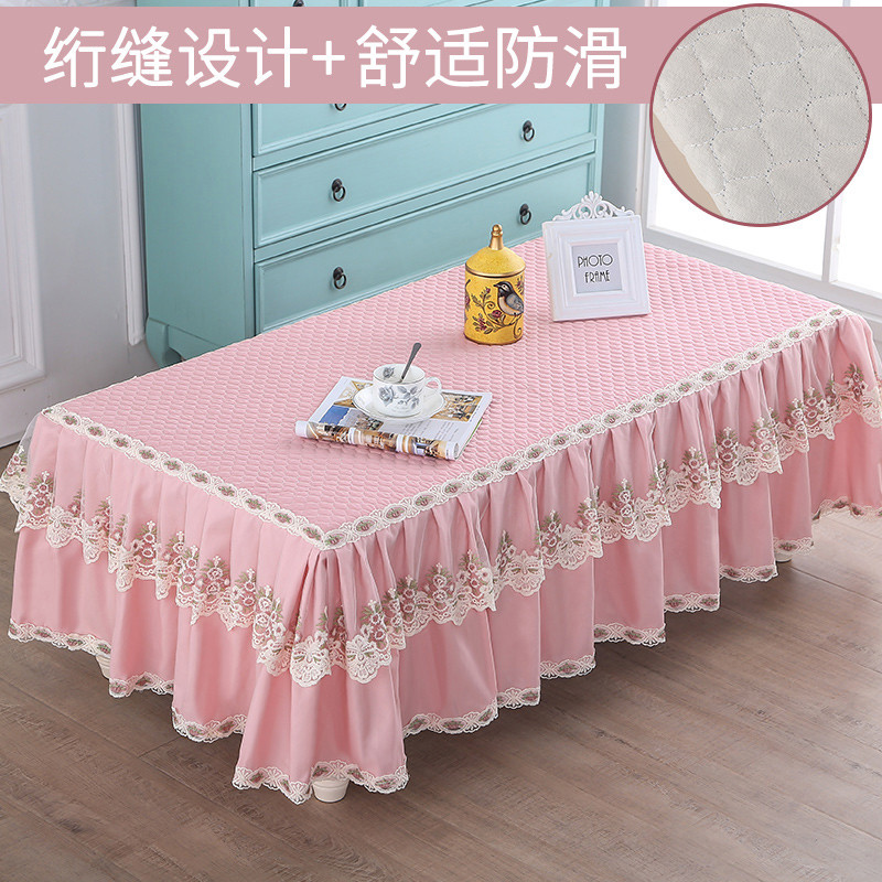 客厅茶几桌布套布艺长方形布艺防滑蕾丝电视柜家用田园茶几套罩_3 宽70cm*长130cm*高40cm 似水柔情茶几布-桃红