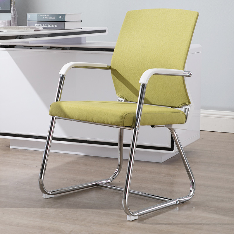办公椅职员会议椅电脑椅家用靠背凳子弓形培训椅麻将椅学生椅舒适_4 009加固款白框抹茶麻布钢制脚固定扶手