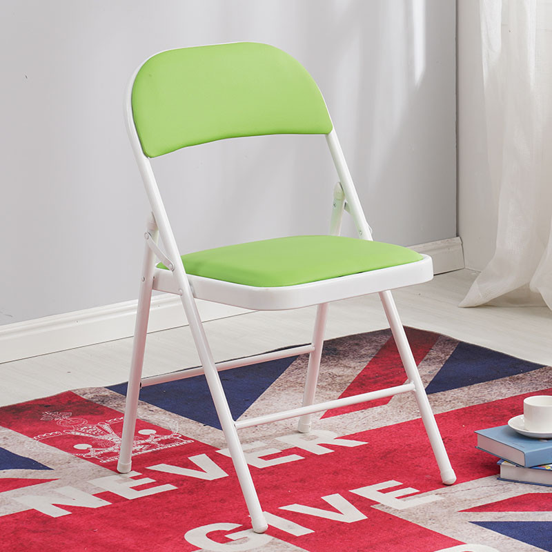 简易凳子靠背椅家用折叠椅子便携办公椅会议椅电脑椅座椅宿舍椅子_70 加强钢板底座双层海绵白腿绿色